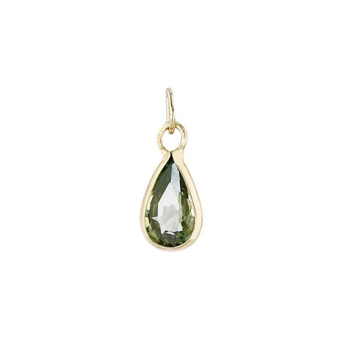 14ky 5x3mm pear shape bezel set charm september birthstone green sapphire