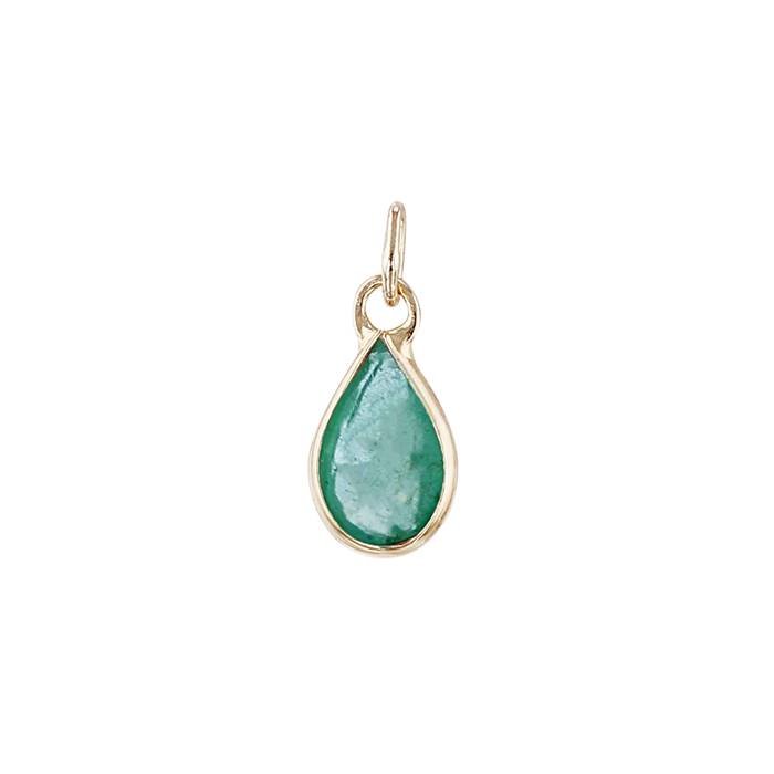 14ky 5x3mm pear shape bezel set charm may birthstone emerald
