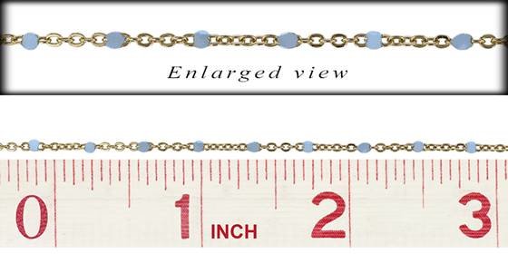 gold filled 1.5mm gold filled flat cable satellite chain with 1.7mm sky blue enamel bead