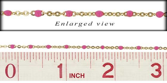 gold filled 1.5mm flat cable satellite chain with 1.7mm pink enamel bead