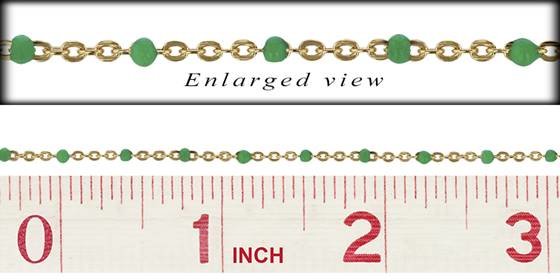 gf 1.5mm chain width flat cable satellite chain with 1.7mm emerald enamel bead