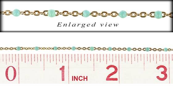 gold filled 1.5mm gold filled flat cable satellite chain with 1.7mm light blue enamel bead