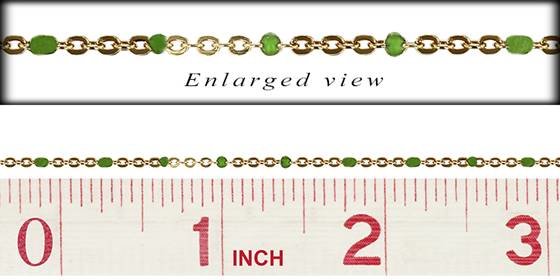 gold filled 1.5mm flat cable satellite chain with 1.7mm peridot enamel bead