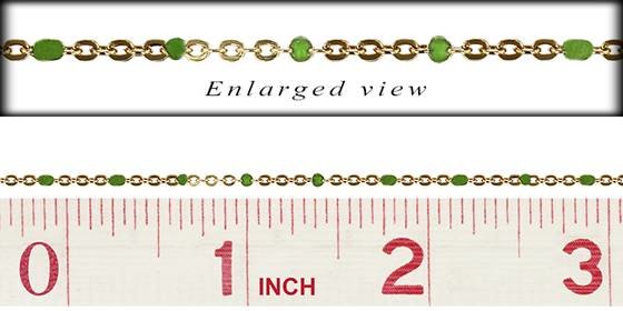 gf 1.5mm chain width flat cable satellite chain with 1.7mm peridot enamel bead