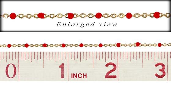 gold filled 1.5mm gold filled flat cable satellite chain with 1.7mm coral red enamel bead