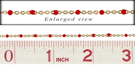 gf 1.5mm chain width flat cable satellite chain with 1.7mm coral red enamel bead
