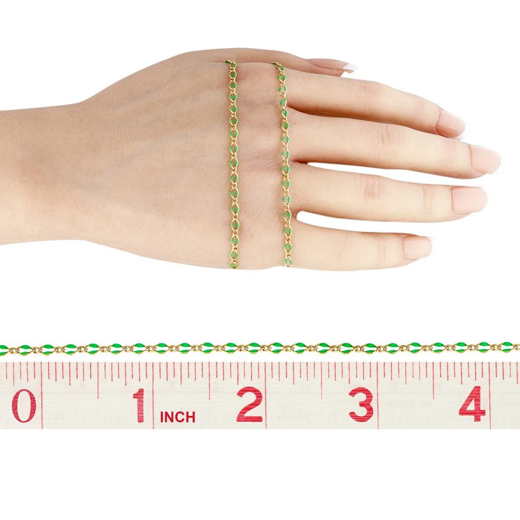 gold filled figaro chain with green enamel