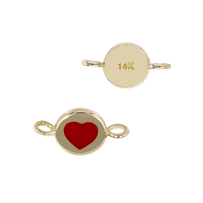 14ky 5mm red enamel heart connector
