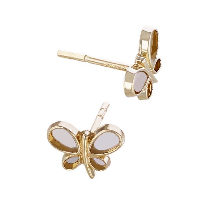 14ky 7x5.7mm mother of pearl butterfly stud earring