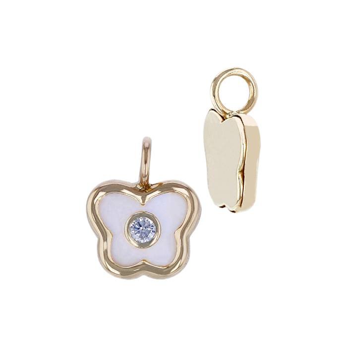 14ky 6.3x7.3mm cubic zirconia mother of pearl butterfly charm