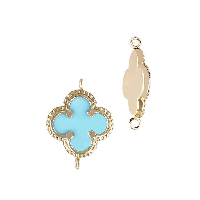 14ky 11.5mm turquoise clover connector