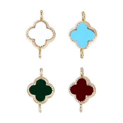 14K Gold Enamel Clover Connector
