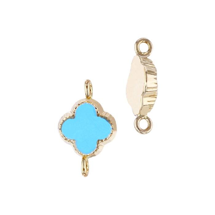 14ky 6.5mm turquoise enamel clover connector