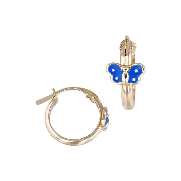 14ky 12mm snap hoop earring with dark blue butterfly enamel