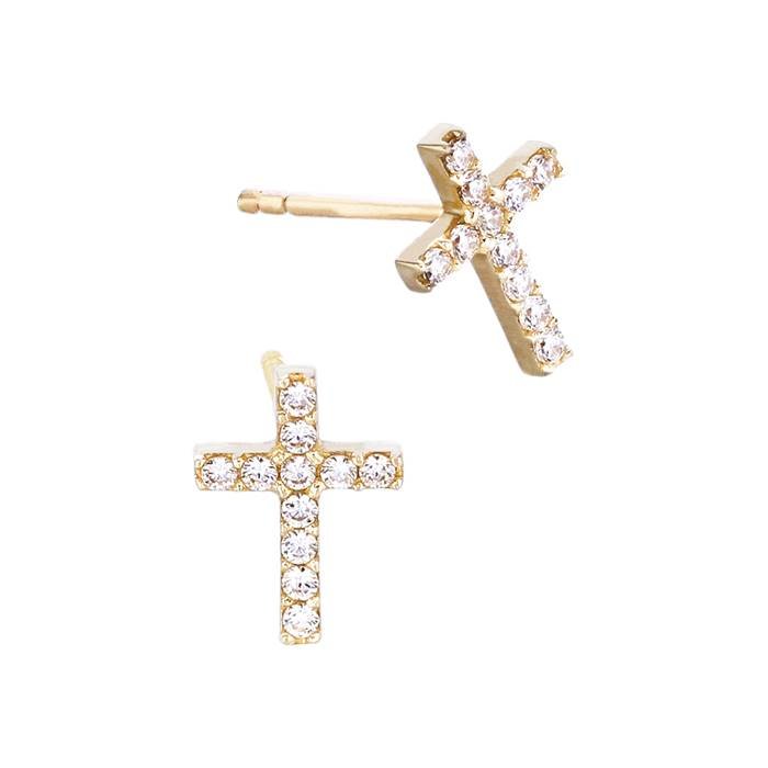 14ky 5.6mm cubic zirconia cross stud earring