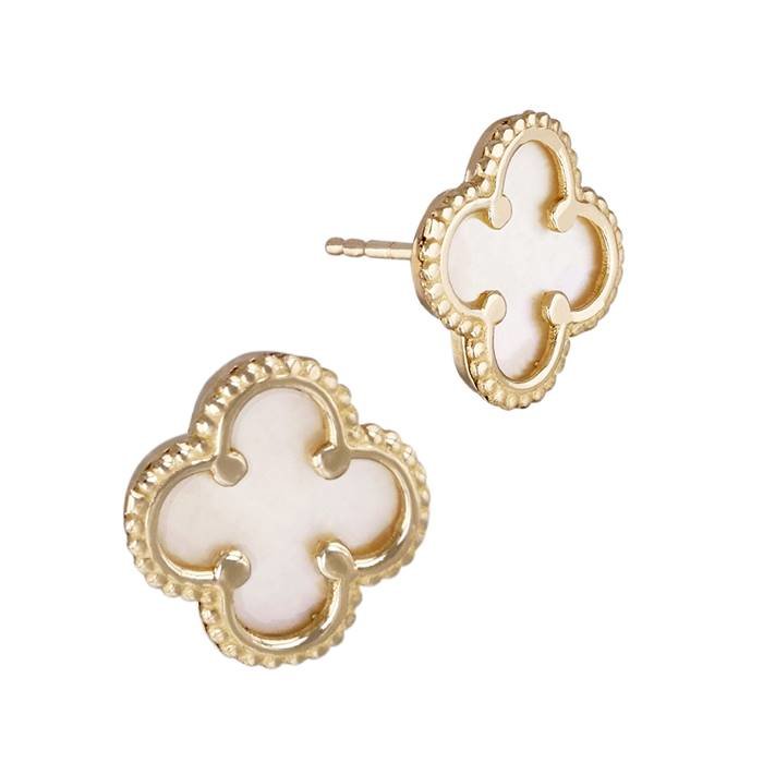 14ky 11.7mm mother of pearl clover stud earring