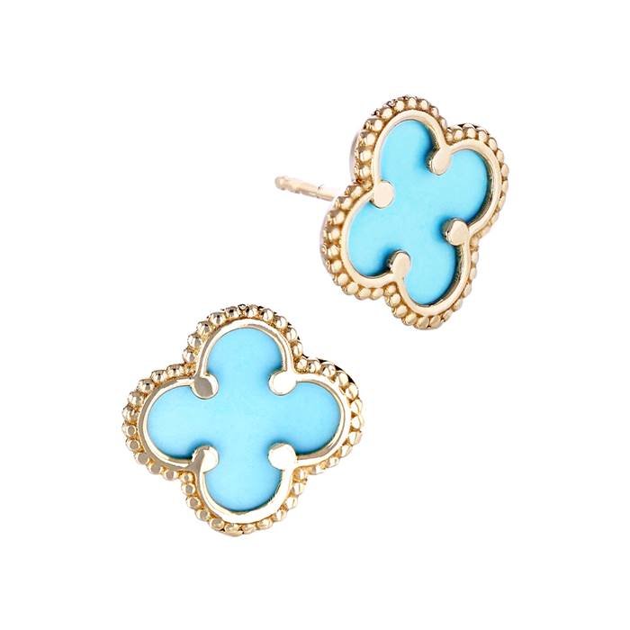 14ky 11.7mm turquoise clover stud earring