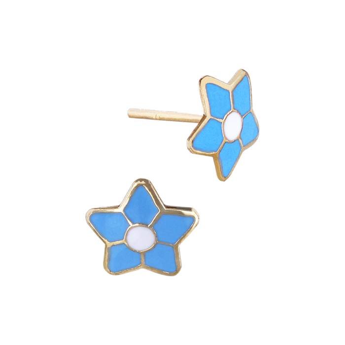 14ky 7.5mm turquoise enamel star stud earring