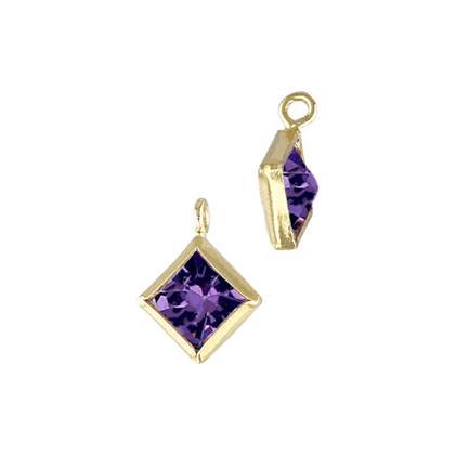 Gold Filled Amethyst Cubic Zirconia Bezel Set Diamond Shape Charm