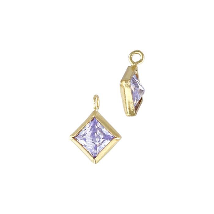 gf 3mm light amethyst cubic zirconia diamond shape bezel set charm with perpendicular ring