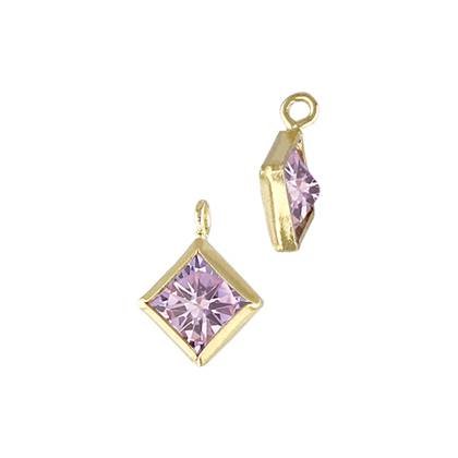 Gold Filled Pink Cubic Zirconia Bezel Set Diamond Shape Charm