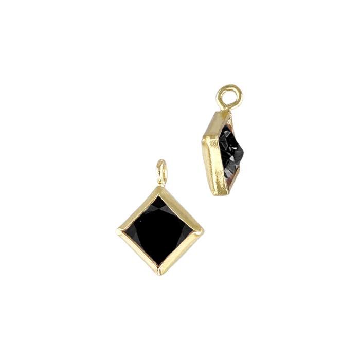 gf 3mm black cubic zirconia diamond shape bezel set charm with perpendicular ring