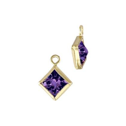 Gold Filled Amethyst Cubic Zirconia Bezel Set Diamond Shape Charm
