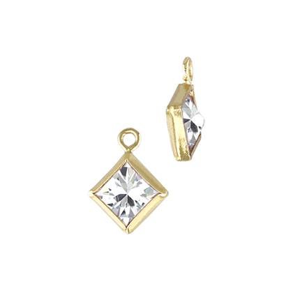 Gold Filled White Cubic Zirconia Bezel Set Diamond Shape Charm