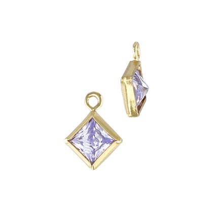 Gold Filled Light Amethyst Cubic Zirconia Bezel Set Diamond Shape Charm