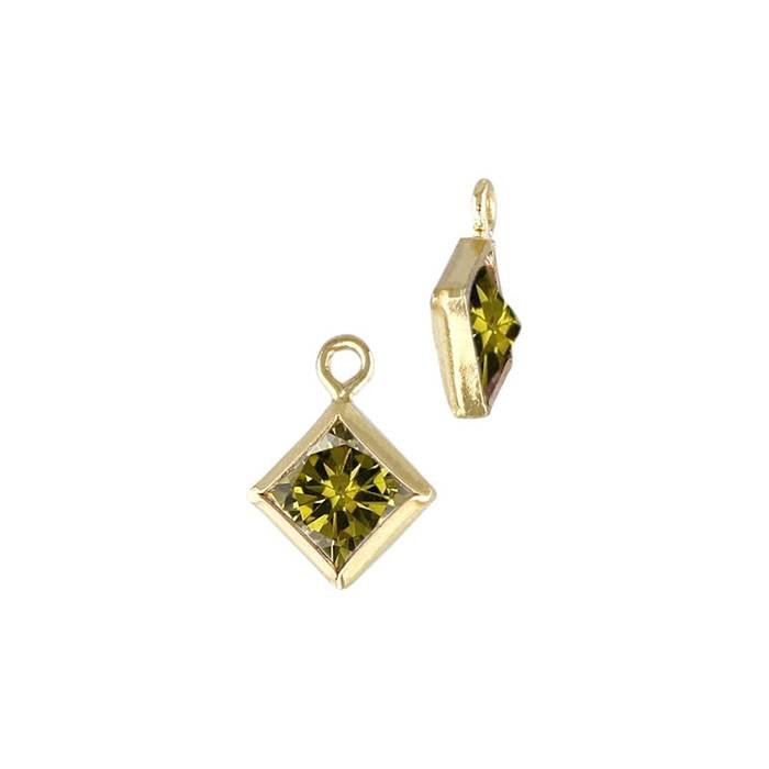 gf 3mm peridot cubic zirconia diamond shape bezel set charm with flat ring