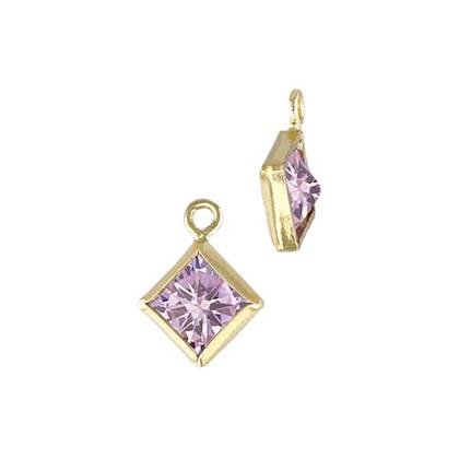 Gold Filled Pink Cubic Zirconia Bezel Set Diamond Shape Charm