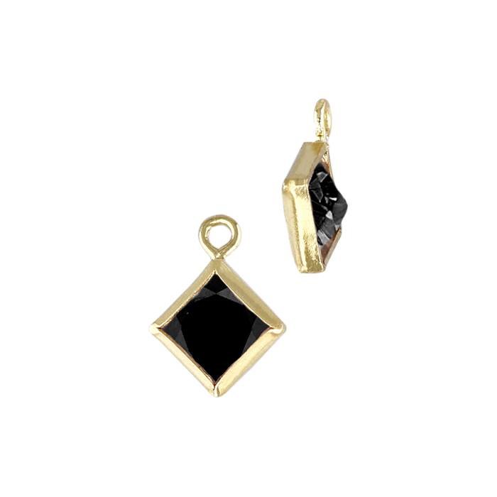 gf 4mm black cubic zirconia diamond shape bezel set charm with flat ring