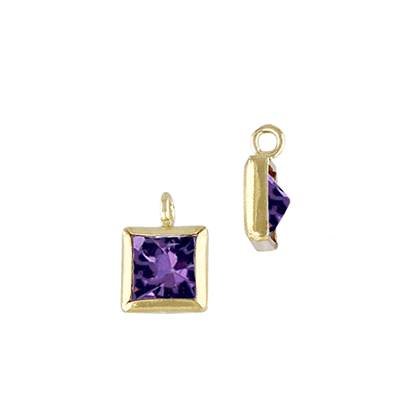 Gold Filled Amethyst Cubic Zirconia Bezel Set Square Shape Charm