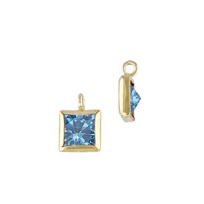 Gold Filled Aqua Cubic Zirconia Bezel Set Square Shape Charm