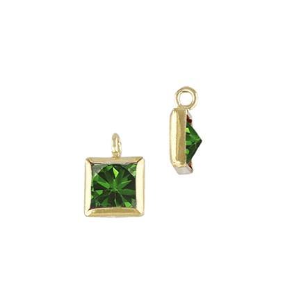 Gold Filled Emerald Cubic Zirconia Bezel Set Square Shape Charm