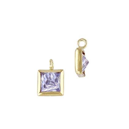 Gold Filled Light Amethyst Cubic Zirconia Bezel Set Square Shape Charm
