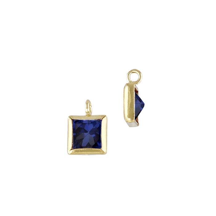 gf 3mm sapphire cubic zirconia square shape bezel set charm with perpendicular ring