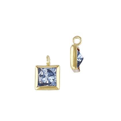 Gold Filled Light Sapphire Cubic Zirconia Bezel Set Square Shape Charm