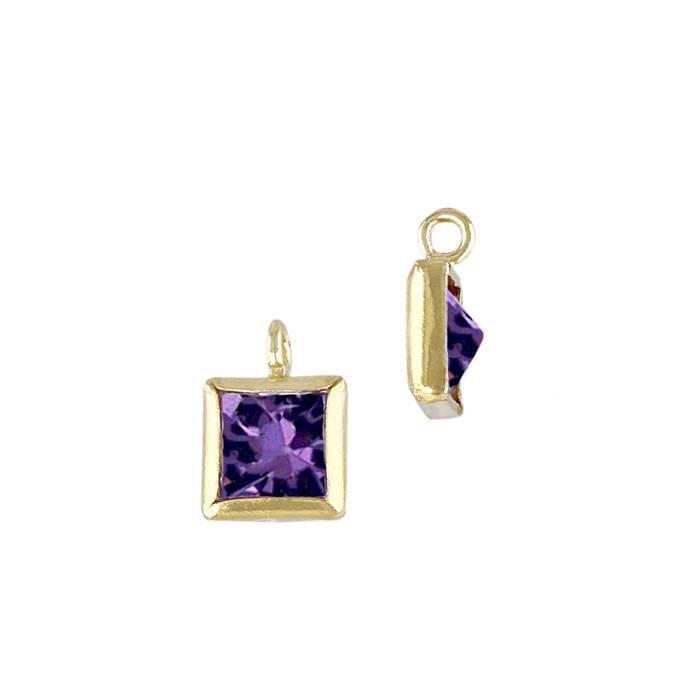 gf 4mm amethyst cubic zirconia square shape bezel set charm with perpendicular ring