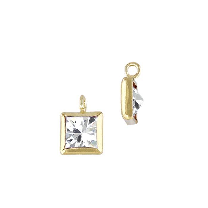 gf 4mm white cubic zirconia square shape bezel set charm with perpendicular ring