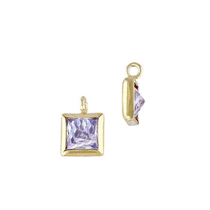 gf 4mm light amethyst cubic zirconia square shape bezel set charm with perpendicular ring