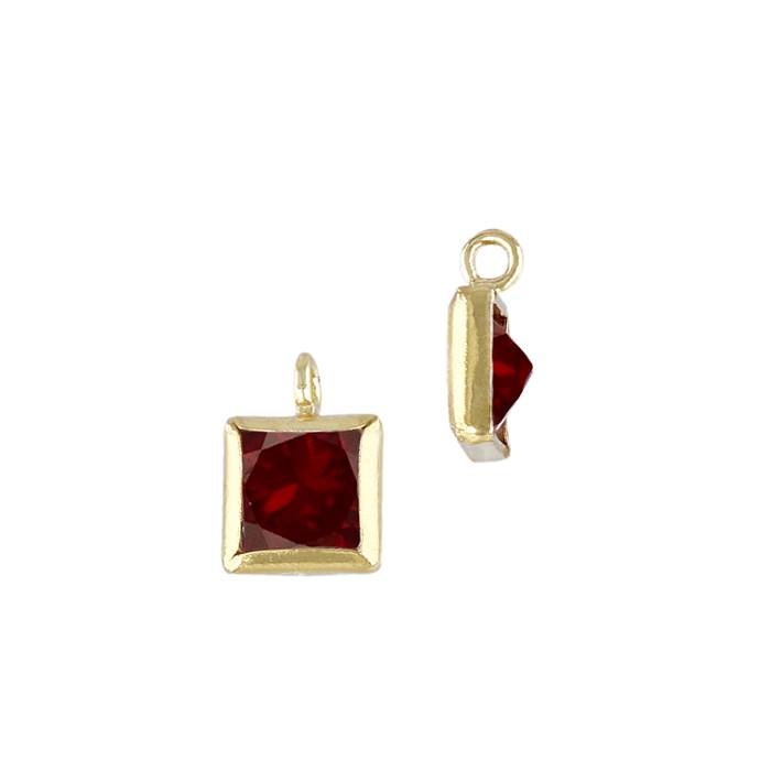 gf 4mm red cubic zirconia square shape bezel set charm with perpendicular ring
