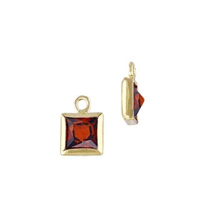 Gold Filled Garnet Cubic Zirconia Bezel Set Square Shape Charm
