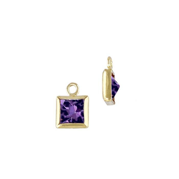 gf 3mm amethyst cubic zirconia square shape bezel set charm with flat ring