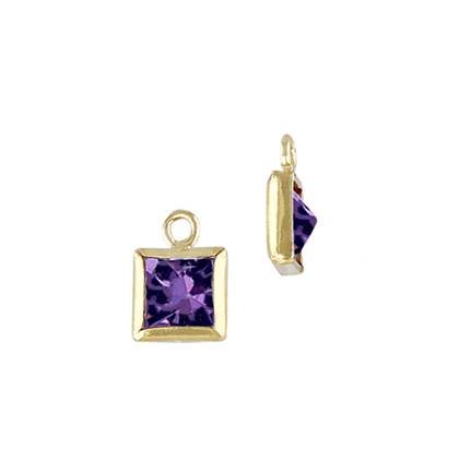 Gold Filled Amethyst Cubic Zirconia Bezel Set Square Shape Charm