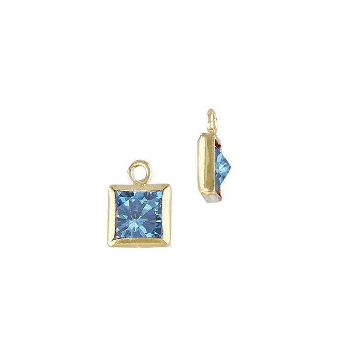 gf 3mm aqua cubic zirconia square shape bezel set charm with flat ring