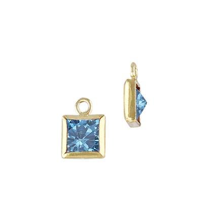 Gold Filled Aqua Cubic Zirconia Bezel Set Square Shape Charm