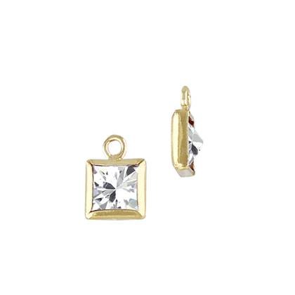 Gold Filled White Cubic Zirconia Bezel Set Square Shape Charm