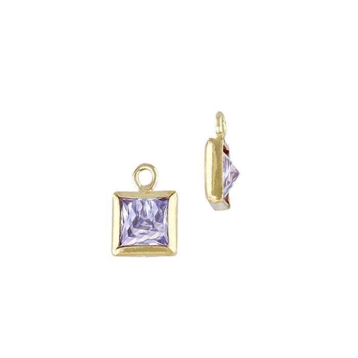 gf 3mm light amethyst cubic zirconia square shape bezel set charm with flat ring