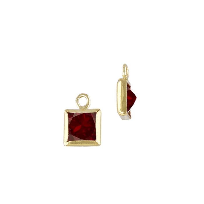 gf 3mm red cubic zirconia square shape bezel set charm with flat ring